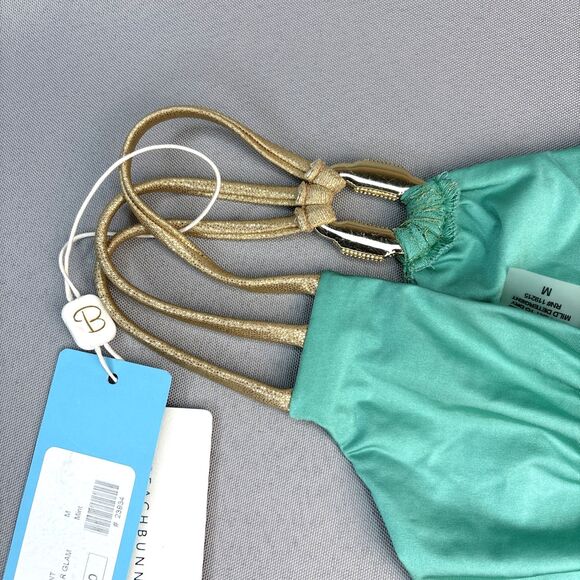 Beach Bunny Bikini Bottom Medium Madagascar Glam Mint Gold & Rhinestone Hardware - Picture 12 of 15